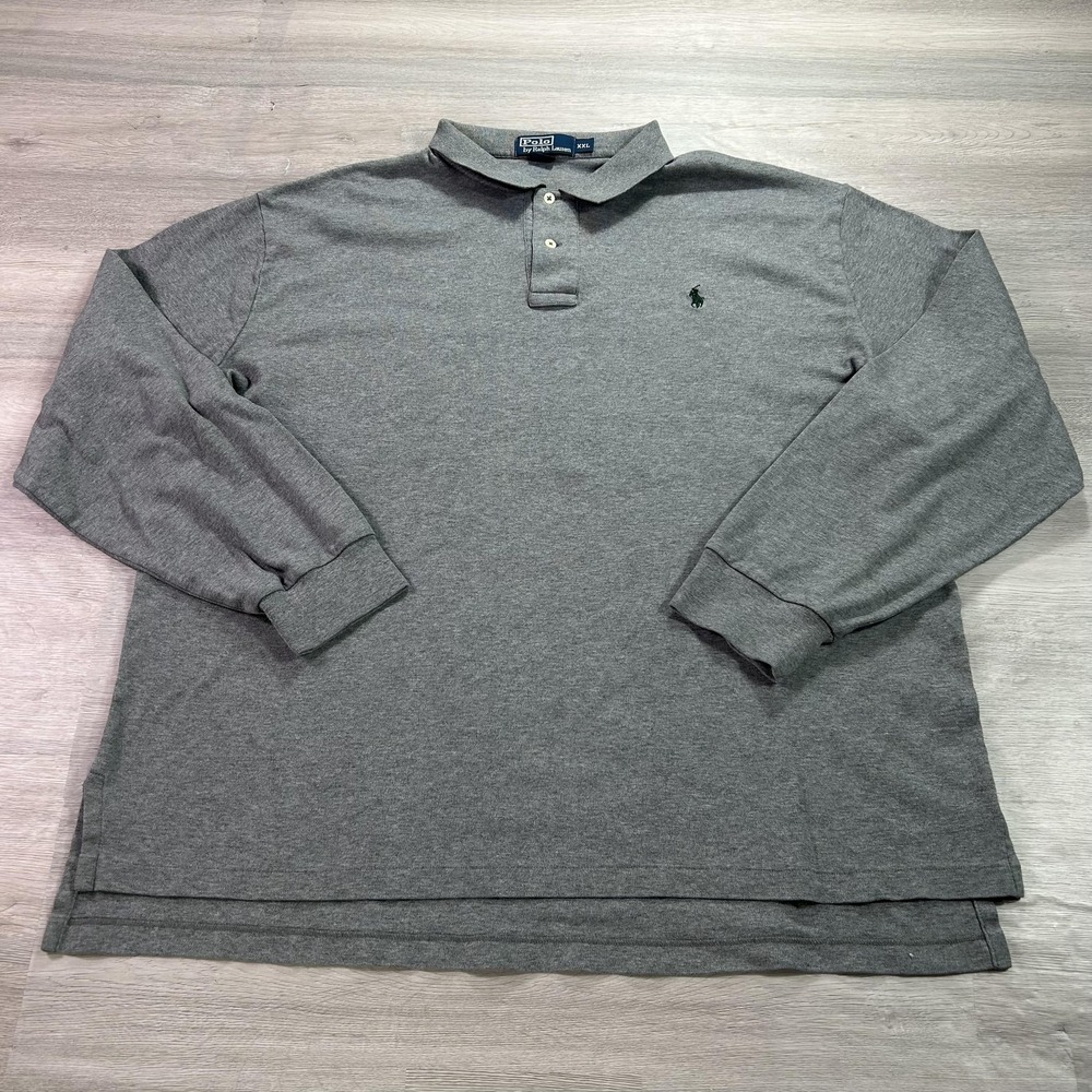 Polo‎ By Ralph Lauren Polo Shirt Mens 2XL Gray Long Sleeve Rugby Collared